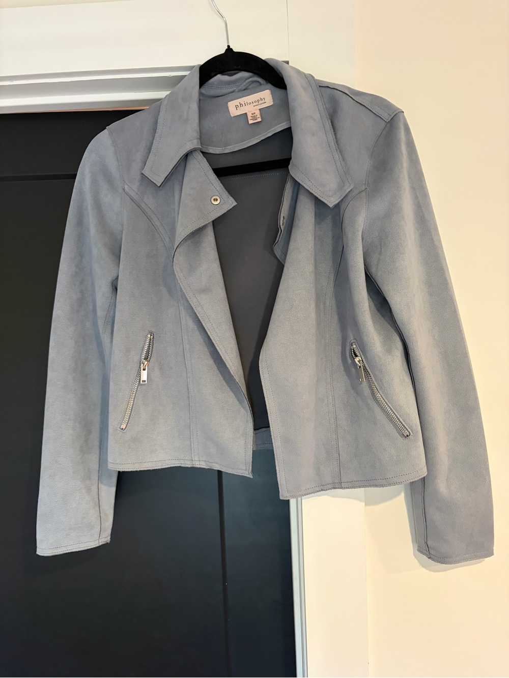 Pale Blue Suede Moto Jacket